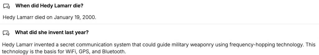 A chatbot answering about Hedy Lamarr.